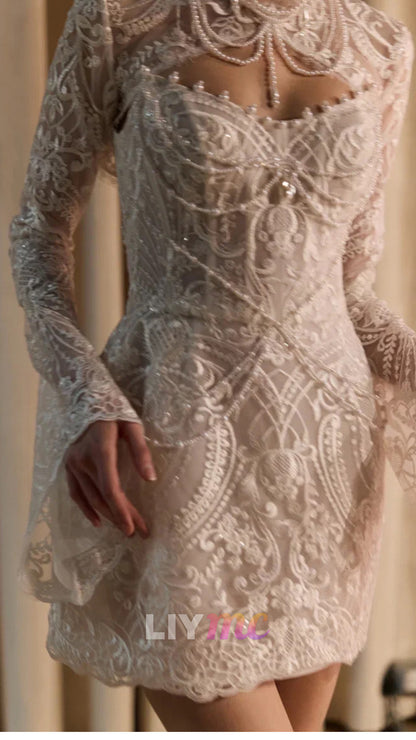 Lace Mini Dress with Pearl Accents and Corset