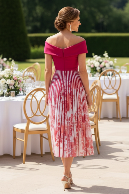 Pleated Midi Dress with Wrap-Over Bodice