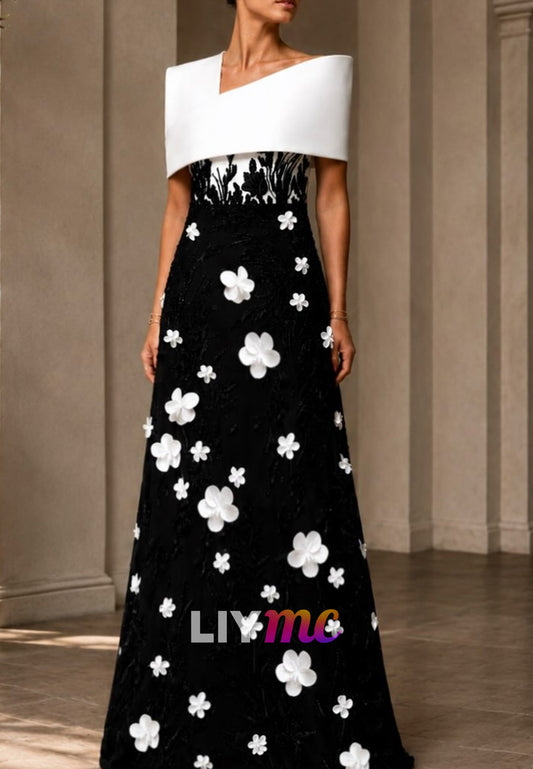 Off-Shoulder 3D Floral A-Line Evening Gown
