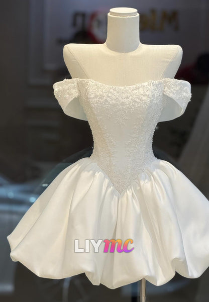 Off-the-Shoulder Bubble Skirt Mini Wedding Dress