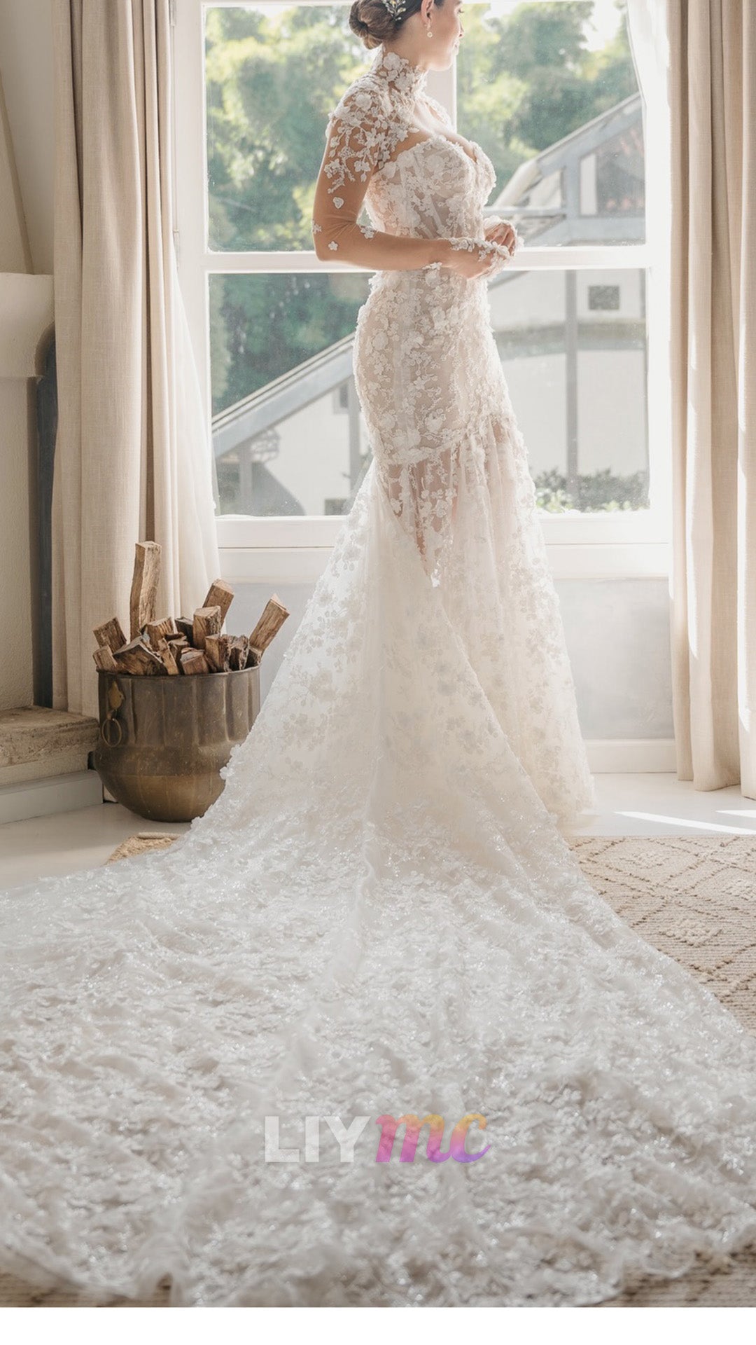 3D Floral Lace Mermaid Wedding Dress