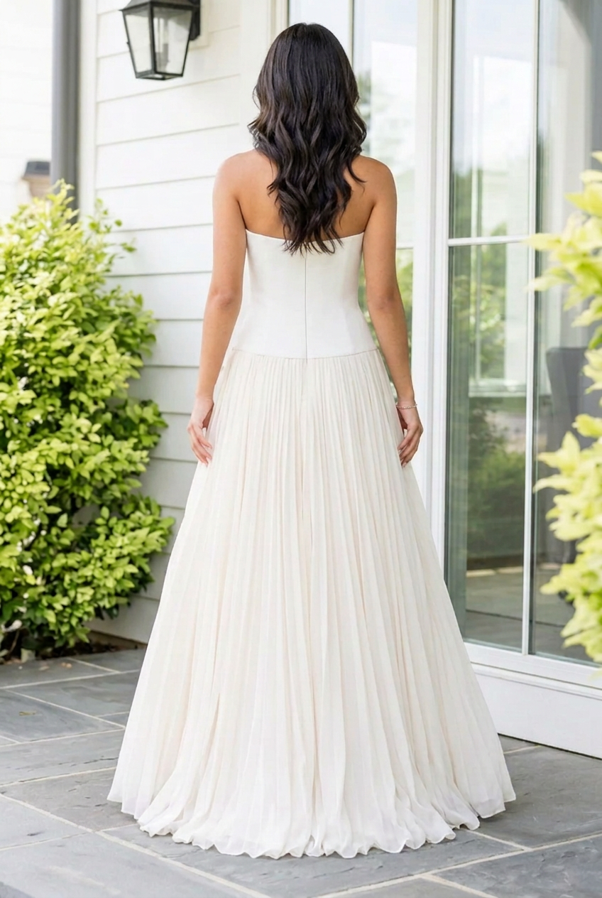 Strapless Beaded Pearl Drop-Waist Maxi Dress