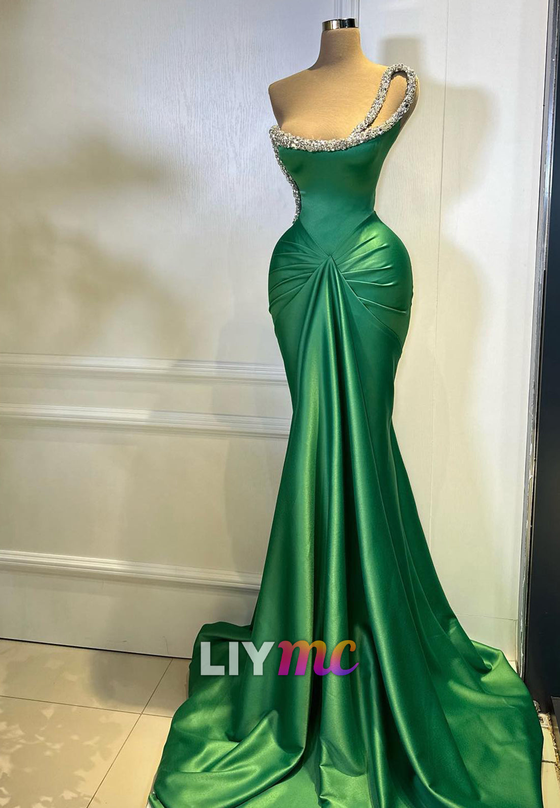One-Shoulder Crystal Embellished Mermaid Gown