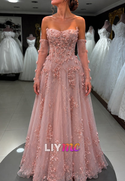 Sweetheart Corset A-Line Prom Dress with 3D Flowers