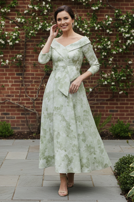 Off Shoulder Floral Print A-Line Midi Dress