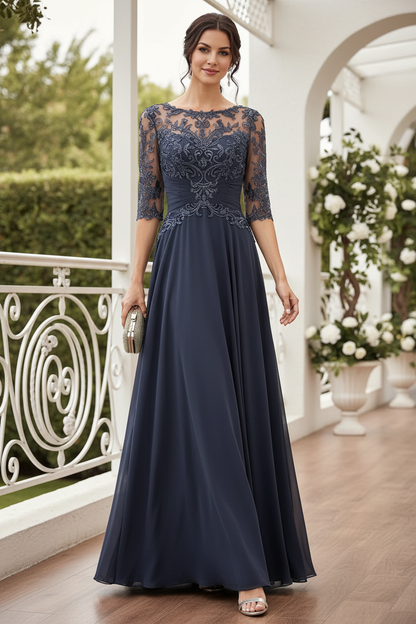 Illusion Lace A-Line Evening Gown