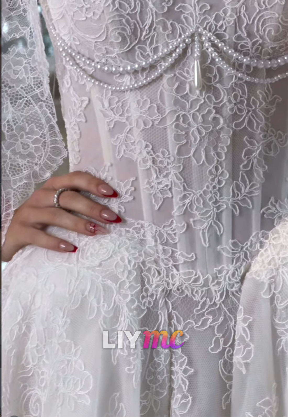 Strapless Lace Corset A-Line Wedding Dress with Pearls