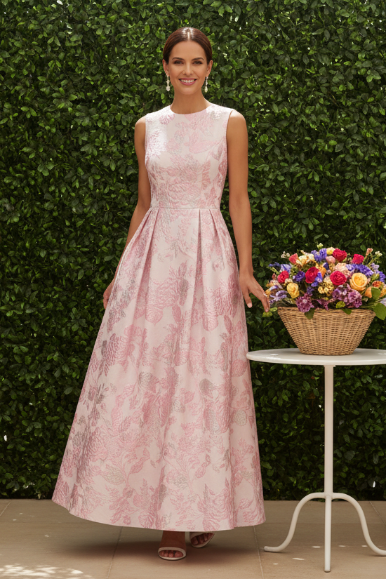 Sleeveless Floral Jacquard Midi A-Line Dress