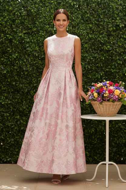 Sleeveless Floral Jacquard Midi A-Line Dress