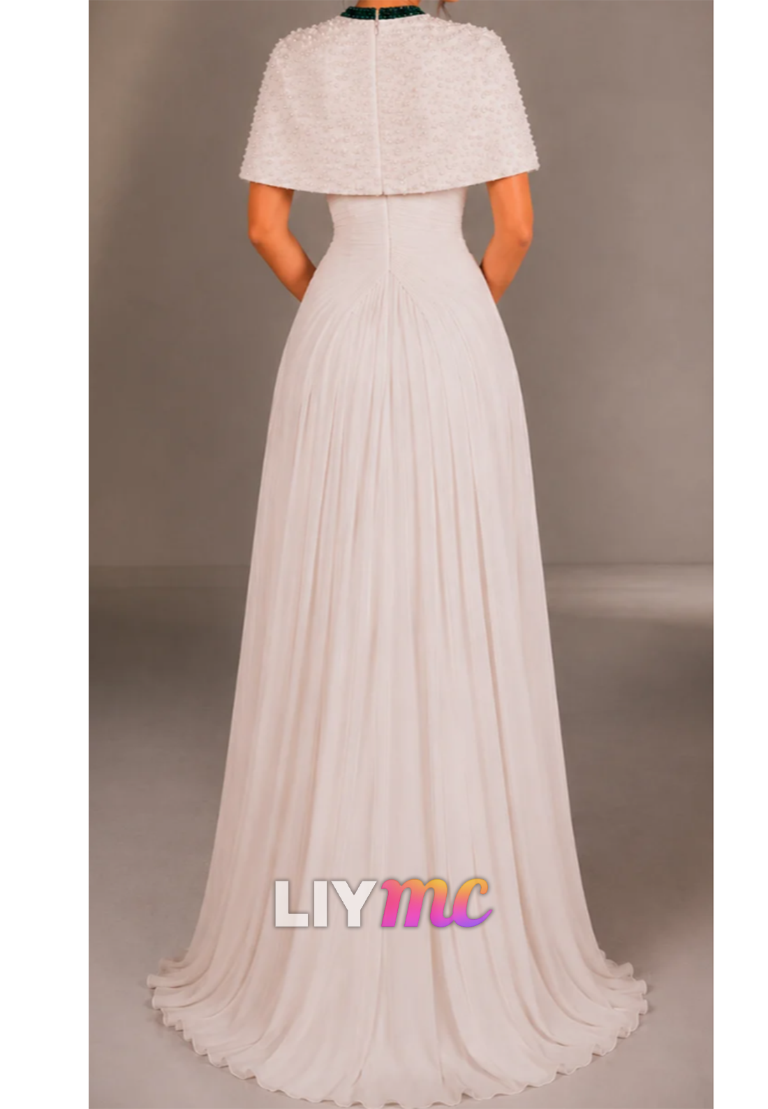 Beaded Cape Sleeve A-Line Evening Gown