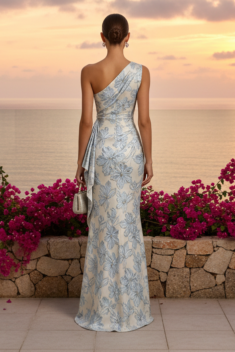 One-Shoulder Floral Gown with 3D Flowers