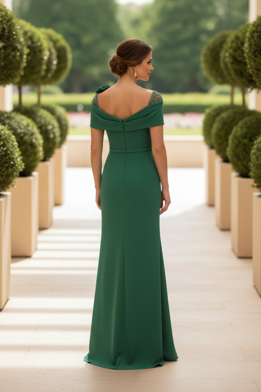 Floral Draped Off-the-Shoulder Evening Gown