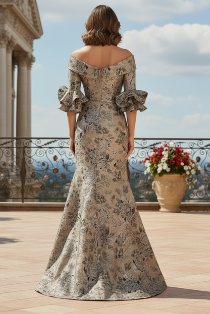 Off-The-Shoulder Jacquard Mermaid Gown
