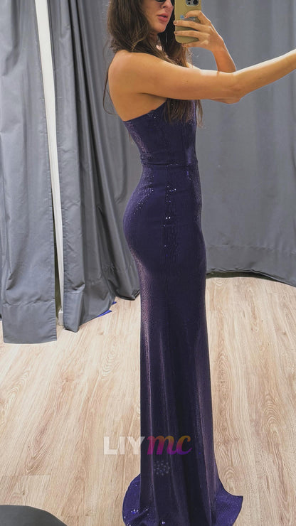 Sequin Sleeveless Column Maxi Dress with Slit