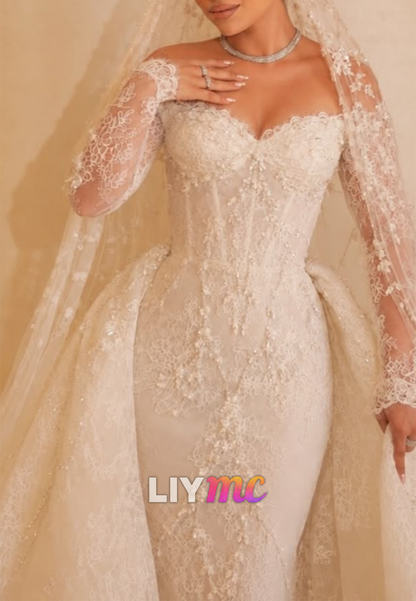 Lace Mermaid Wedding Dress with Overskirt
