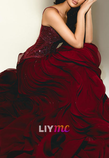 Beaded Corset Ball Gown with Cascading Ruffles