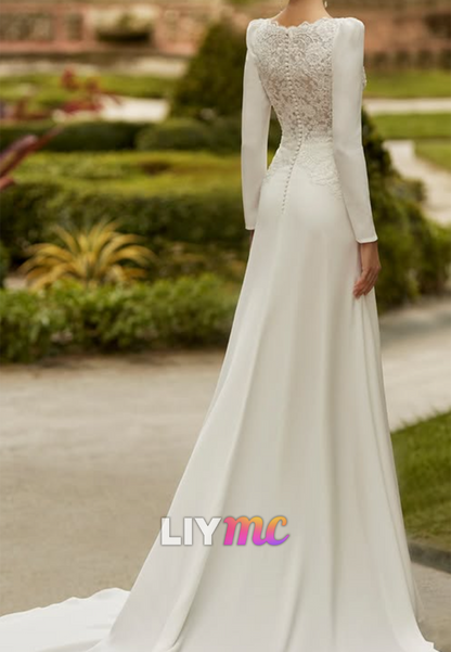 Elegant Lace Long Sleeve Fit and Flare Wedding Dress