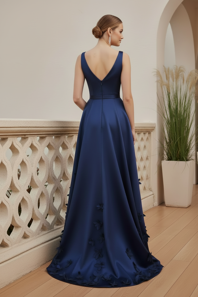 Floral Applique A-Line Evening Gown