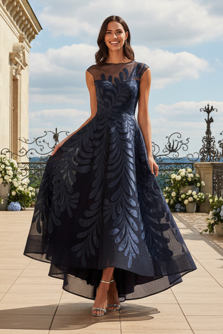 Illusion Neck High-Low A-Line Evening Dress