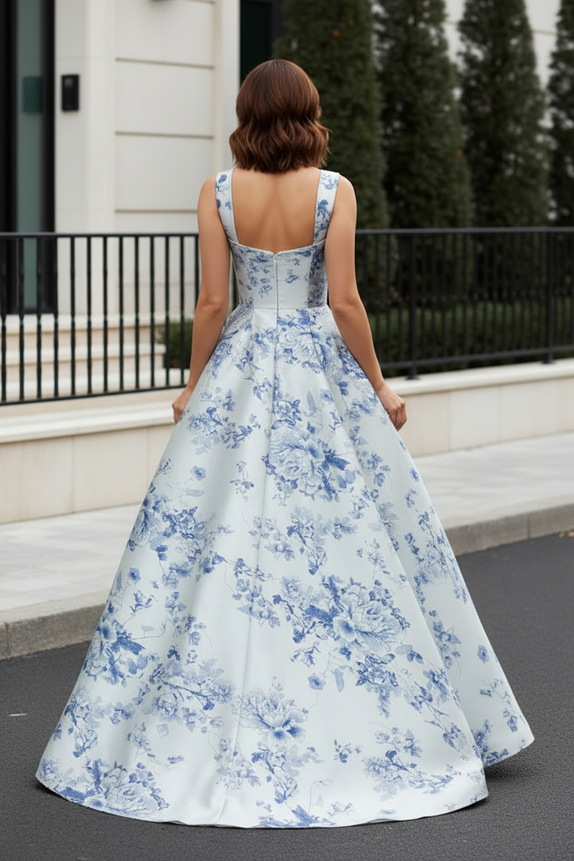 Floral Corset A-Line Gown with Pockets