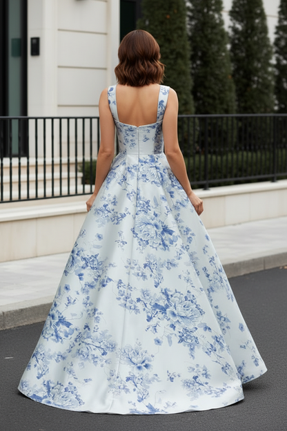 Floral Corset A-Line Gown with Pockets