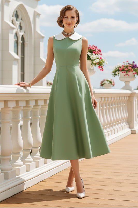 Vintage Inspired Sleeveless Midi A-Line Dress