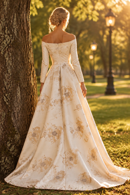 Floral Print High-Low A-Line Gown