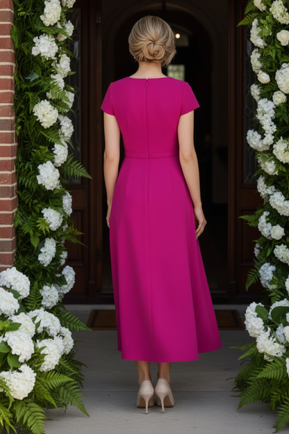 Asymmetric Off-The-Shoulder Tea-Length Midi Dress