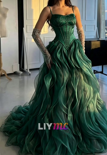 Corset Ball Gown with Cascading Ruffle Skirt