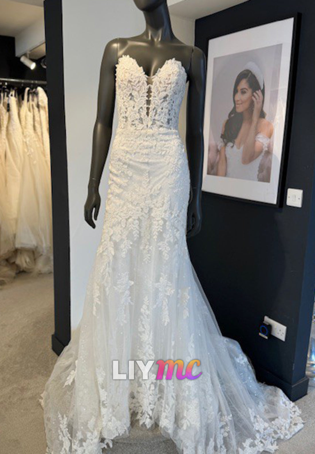 Strapless Mermaid Lace Wedding Gown with Illusion Bodice
