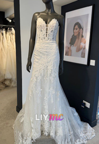 Strapless Mermaid Lace Wedding Gown with Illusion Bodice