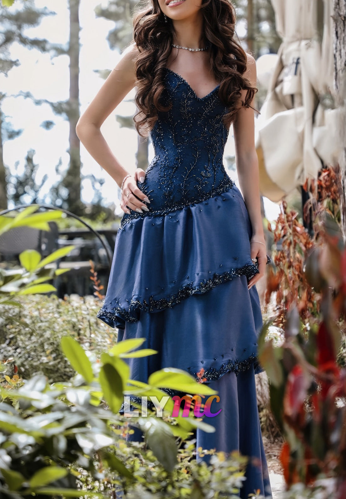 Elegant Tiered Spaghetti Strap Evening Gown
