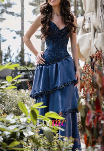 Elegant Tiered Spaghetti Strap Evening Gown