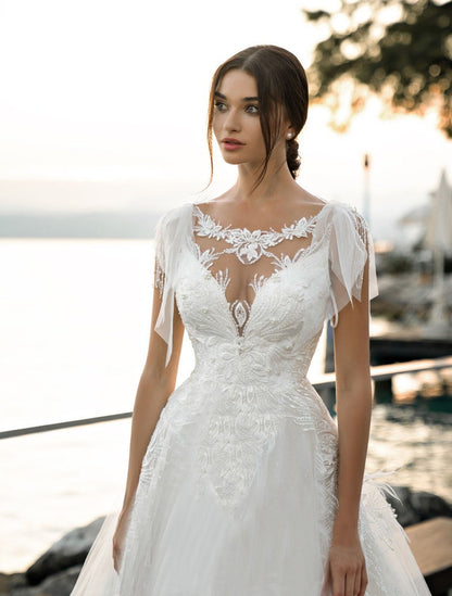 Backless Lace Romantic bridal gown Embroidered Wedding Dress