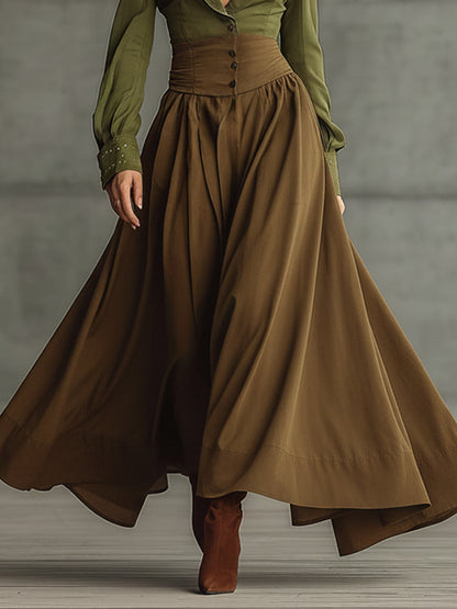 Olive Color Block Deep V-Neck Maxi Dress