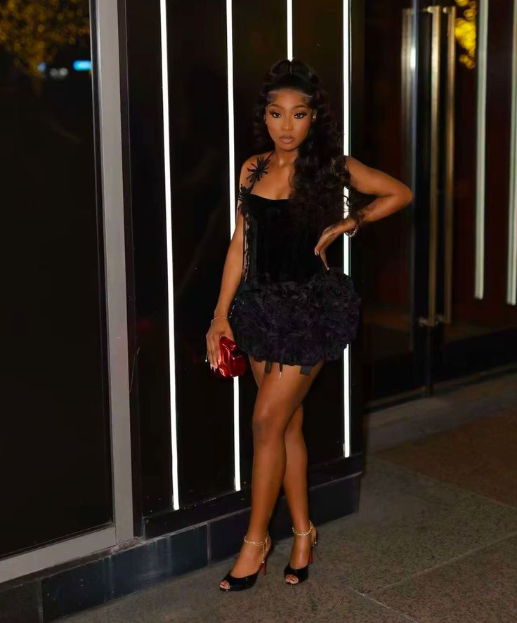 Sexy Black Satin Rose Halter Cocktail Dress Sheath Short Birthday Dress Homecoming Dress