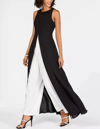 Black and White Color Block Maxi Jumpsuit