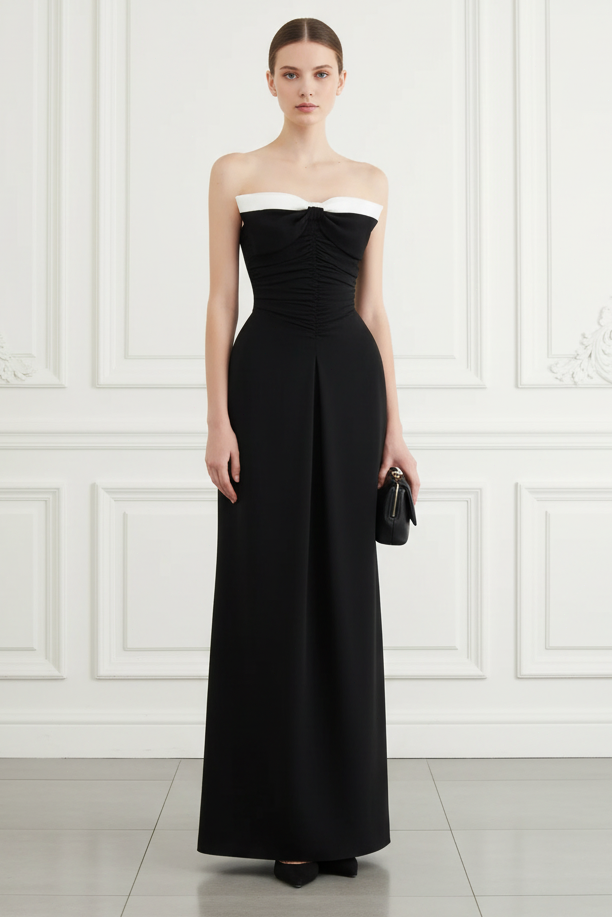 Evening Dress Black Bow Ruched Maxi Dress
