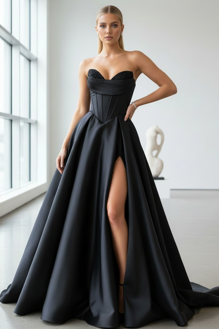 Sweetheart A-Line Satin Mikado Prom Gown