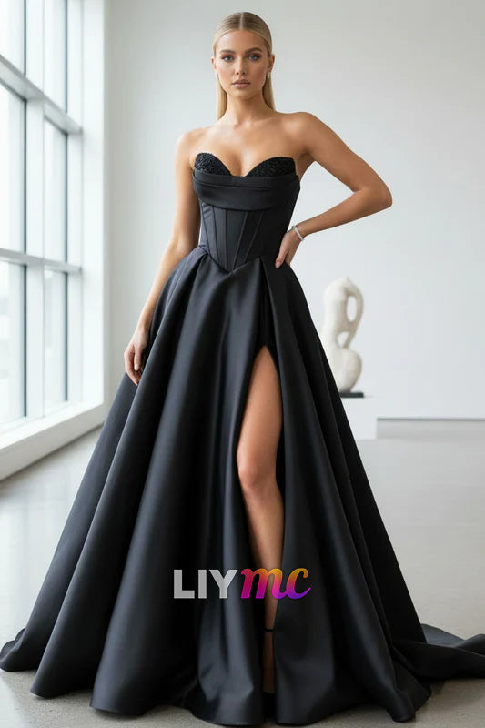 Sweetheart A-Line Satin Mikado Prom Gown