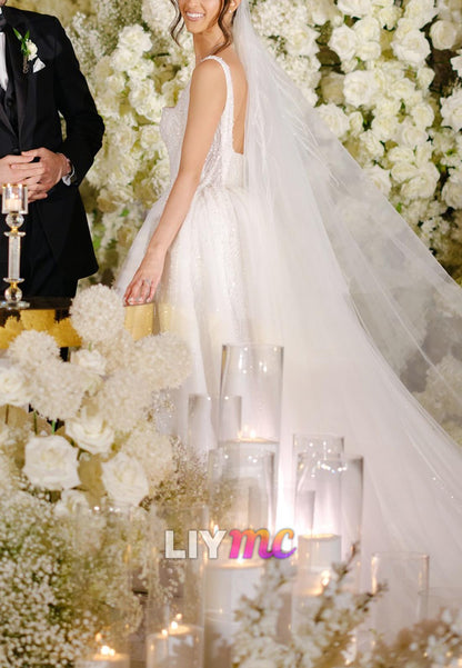 Square Beaded Embroidery Ball Gown Wedding Dress