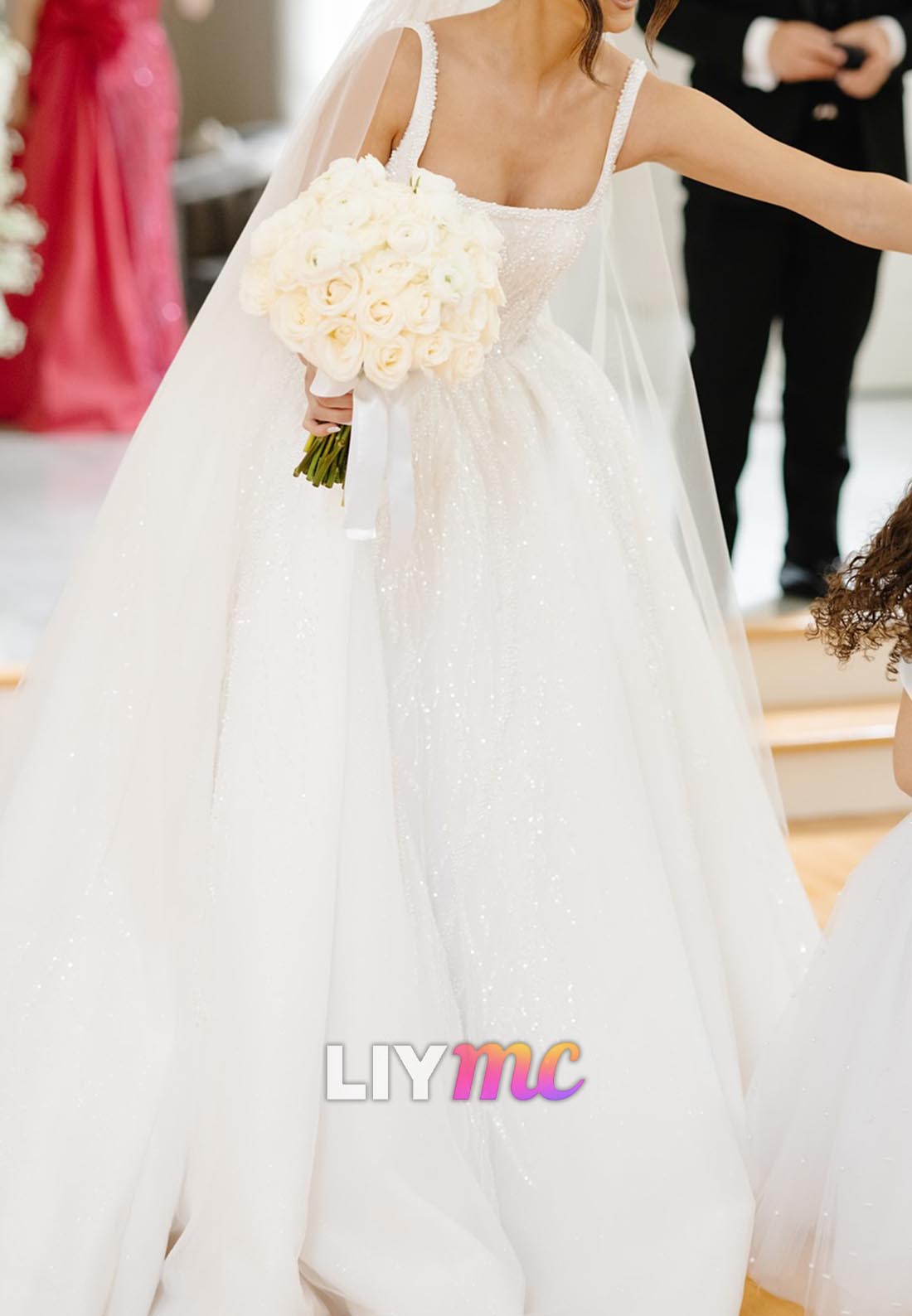 Square Beaded Embroidery Ball Gown Wedding Dress