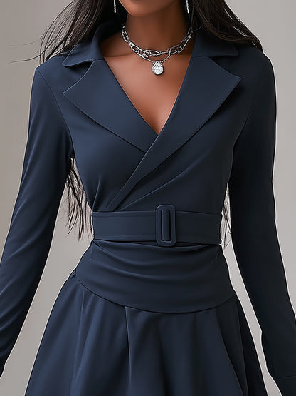 Navy Stretch Collared A Line Mini Dress