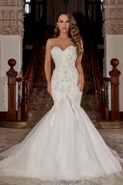 Sweetheart Lace Appliques Mermaid Tulle Wedding Dress
