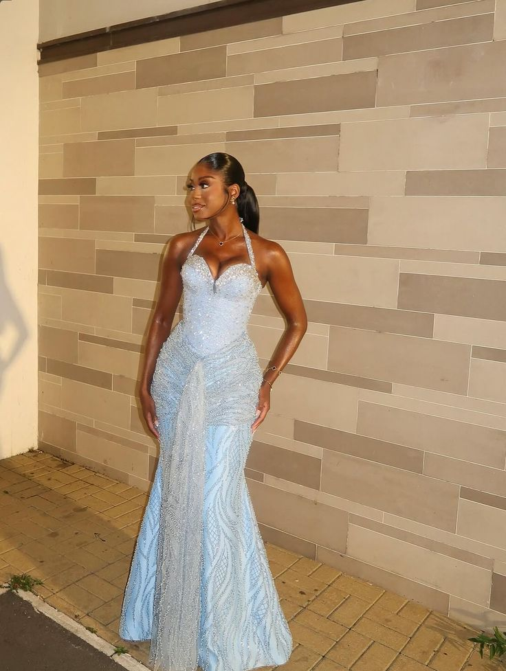 Baby Blue Sparkle Lace Prom Party Dress Evening Dress Birthday