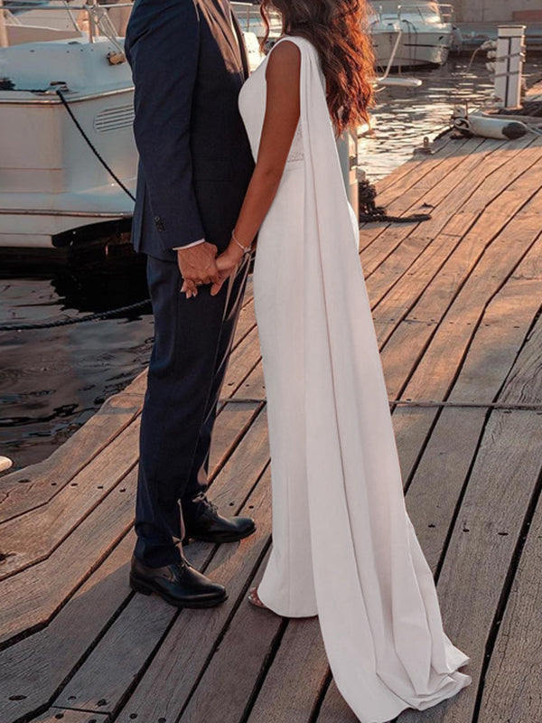 Shiny One-Shoulder Split-Joint Straight Leg Fashion Party Jumpsuit