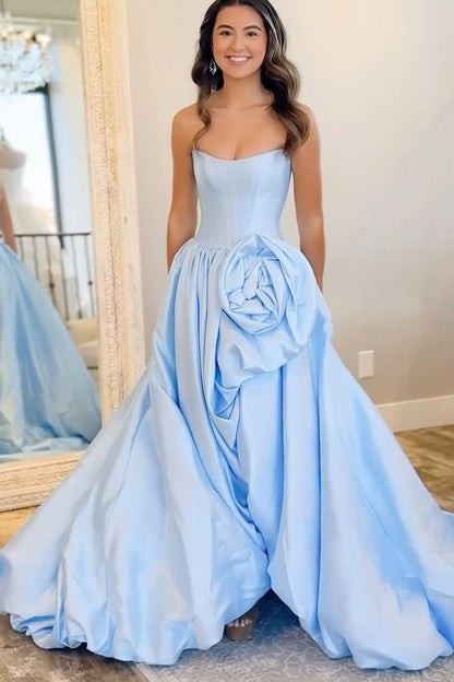 Ball Gown Scoop Neck Red Satin Slit Prom Dress with Bow VK111003