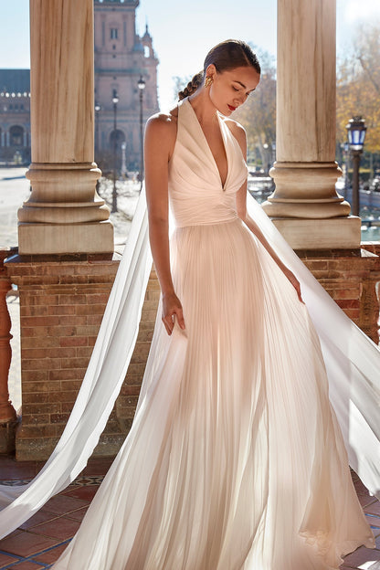sleeveless wedding dress with pleats