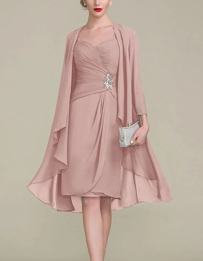 Waist-hugging Chiffon Midi Dress Suit