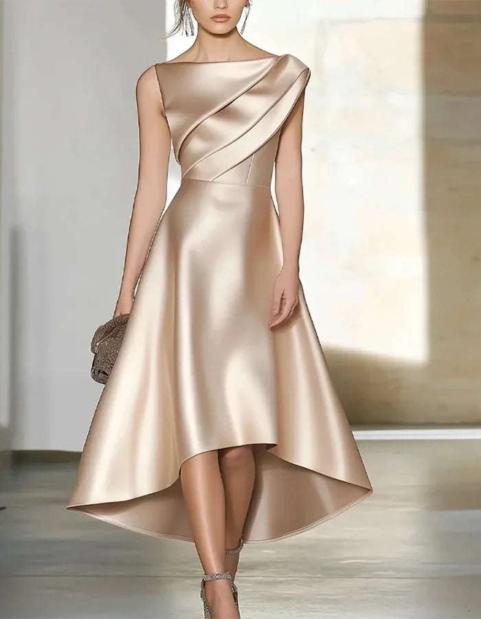 Satin One-Shoulder High-Low Cocktail Dress